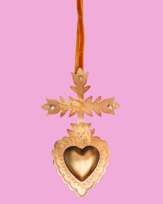 Gold Sacred Heart Cross Decoration
