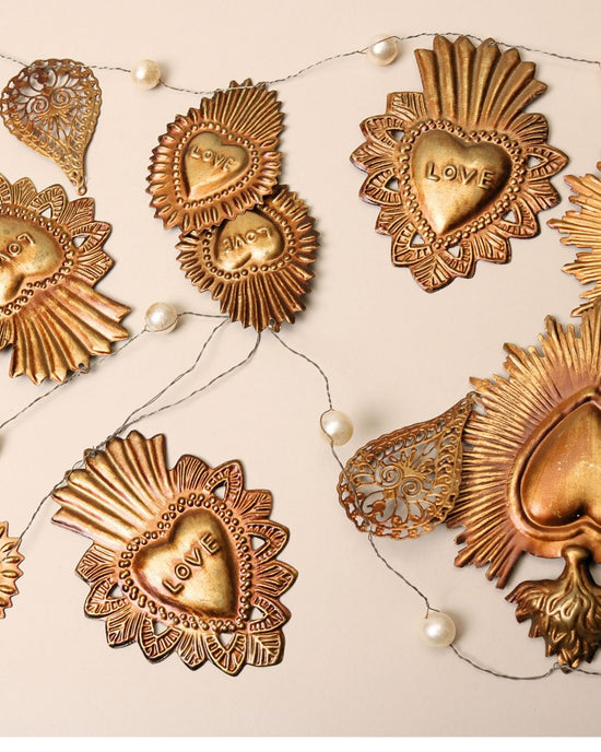 Gold & Wire Multi Heart Garland with Pearls