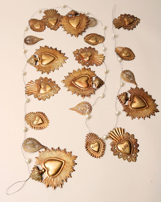 Gold & Wire Multi Heart Garland with Pearls