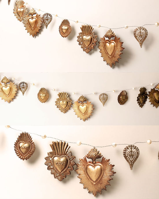 Gold & Wire Multi Heart Garland with Pearls