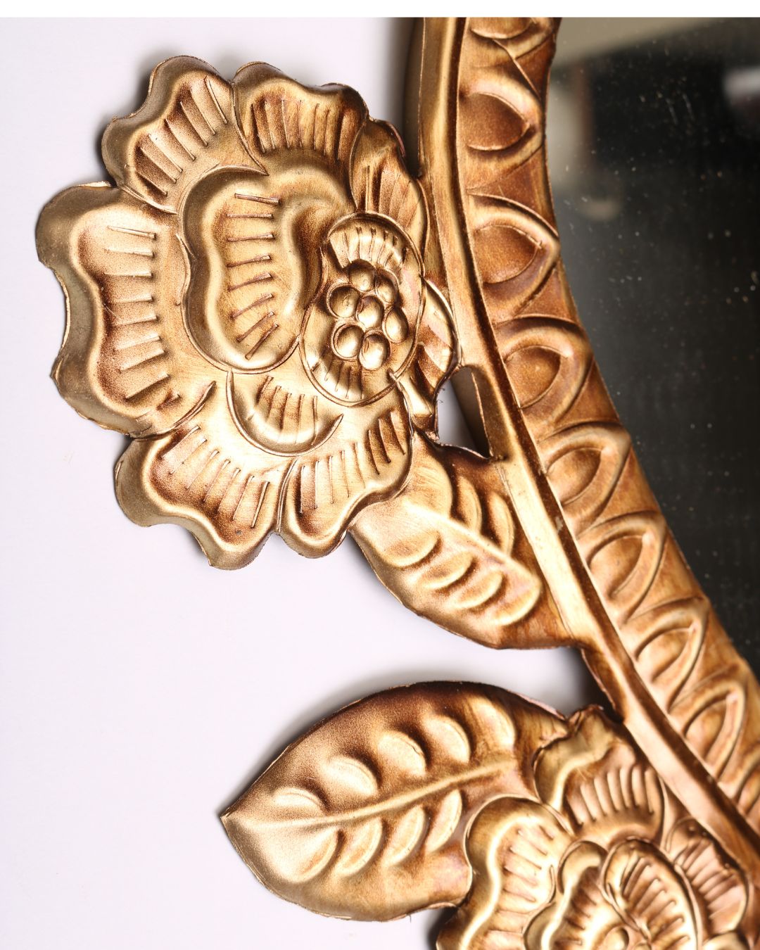 Gold Flaming Floral Heart Mirror large