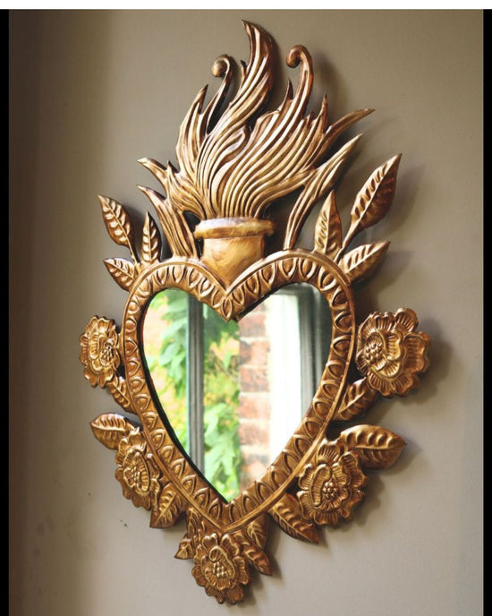 Gold Flaming Floral Heart Mirror