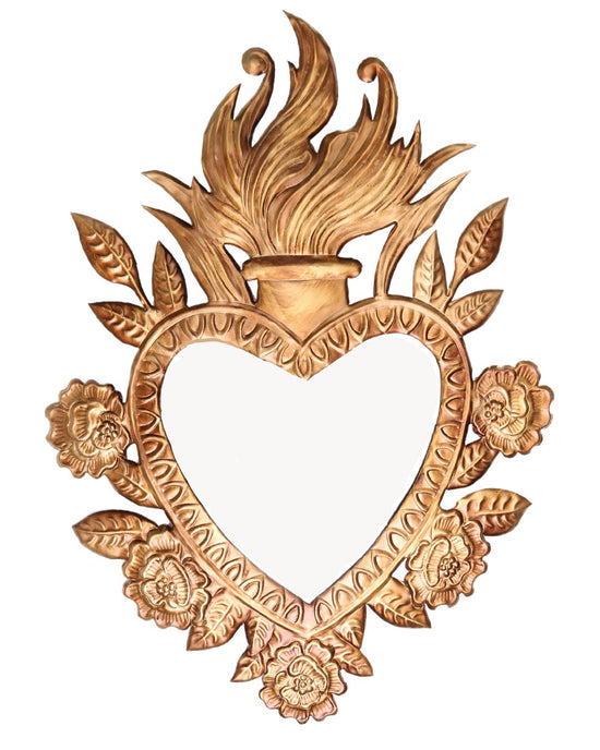Gold Flaming Floral Heart Mirror large