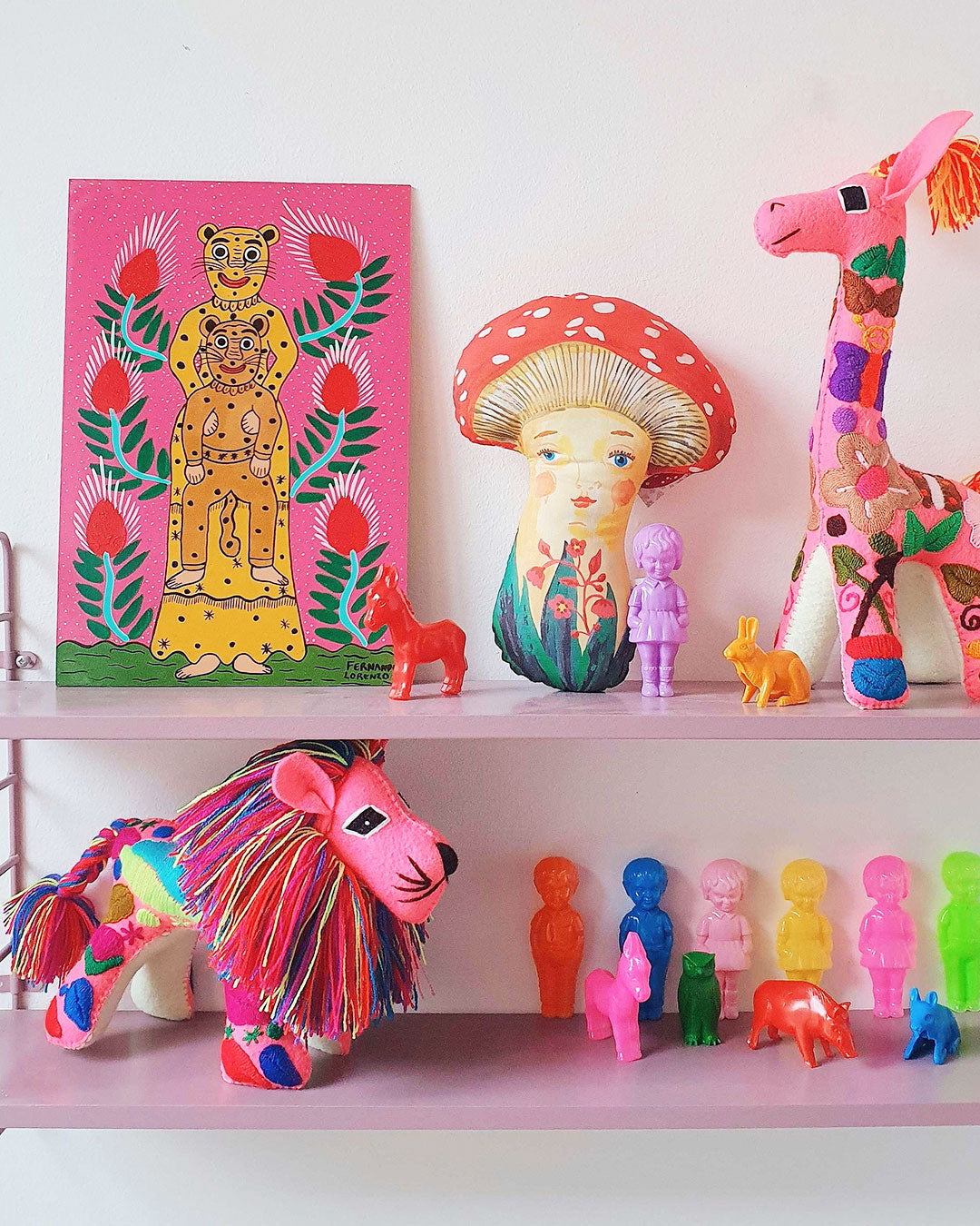 Hand Embroidered Magic Lion, Fuchsia