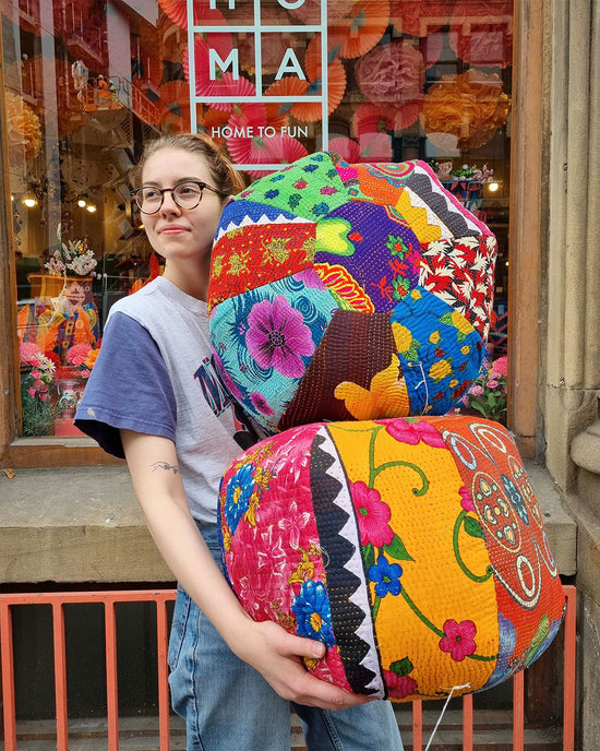 Hand-Stitched Vintage Patchwork Pouffe