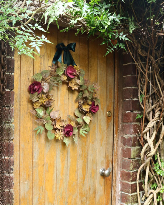 Autumnal Rose Pressed Metal Wreath