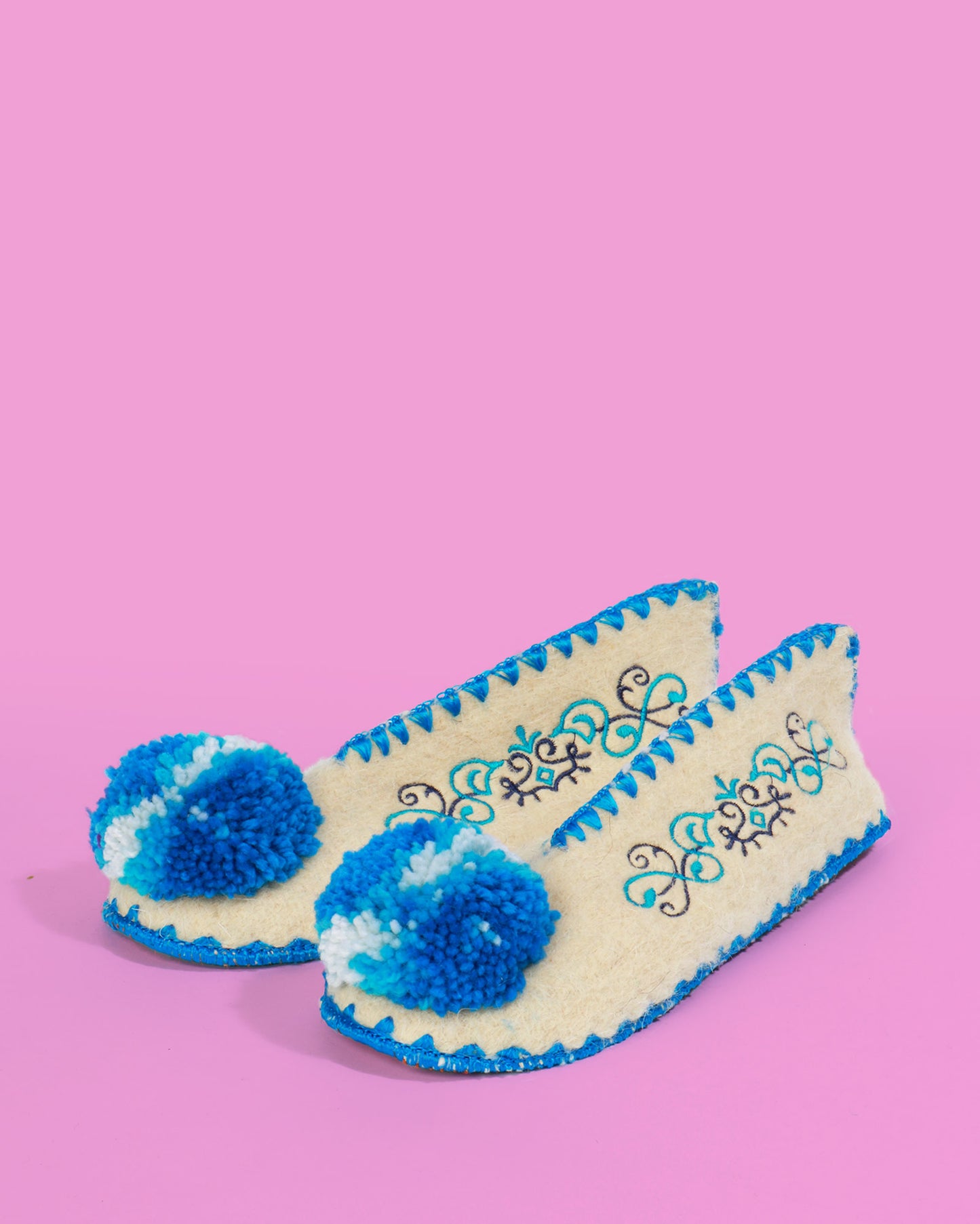 Greek Pom-Pom Slippers, Cream