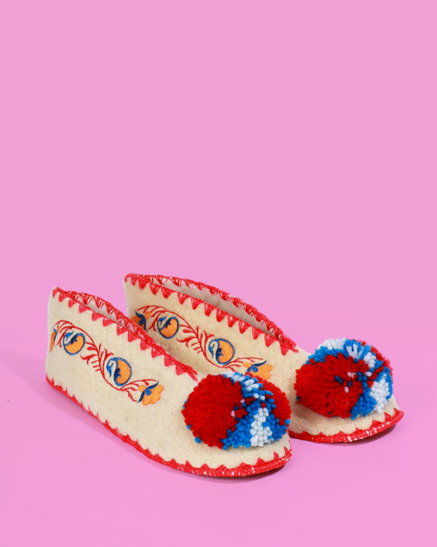 Greek Pom-Pom Slippers, Cream