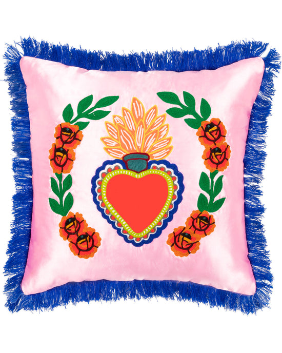Milagro Heart Cushion, Blush Pink