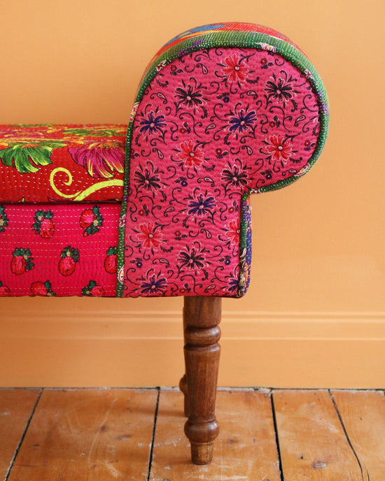 Load image into Gallery viewer, Hand-Stitched Vintage Scroll Bench with Storage, No. 13
