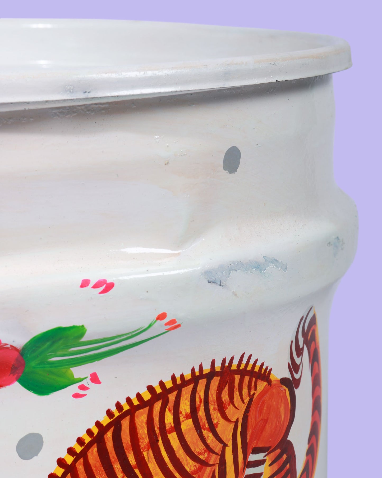 Hand-Painted Tiger Drum, White