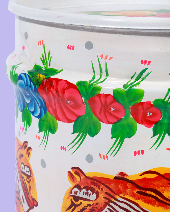 Hand-Painted Tiger Drum, White