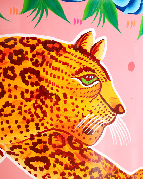 Hand-Painted Leopard Drum, Pink