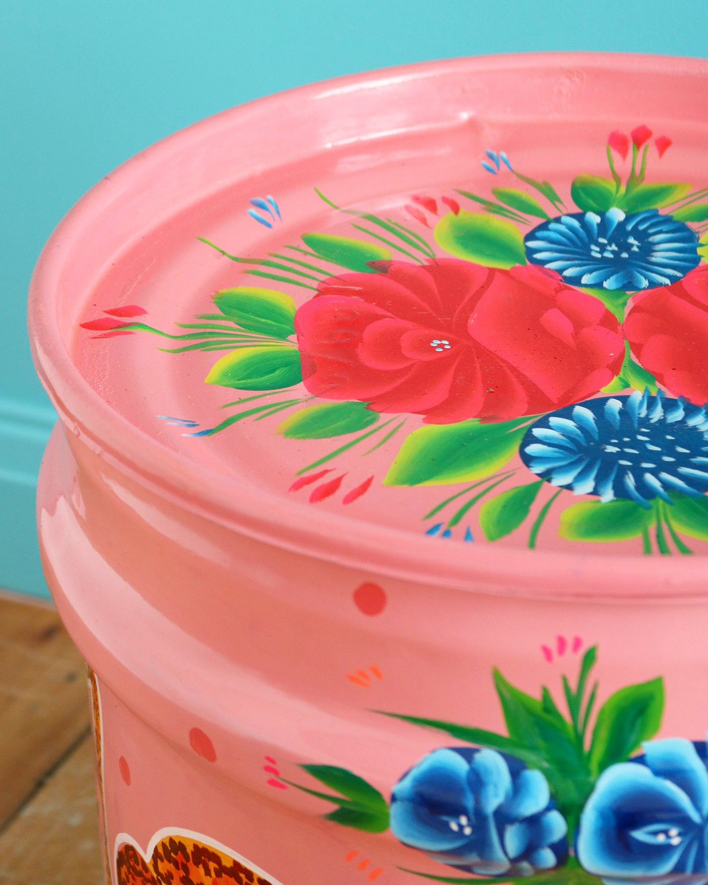 Hand-Painted Leopard Drum, Pink