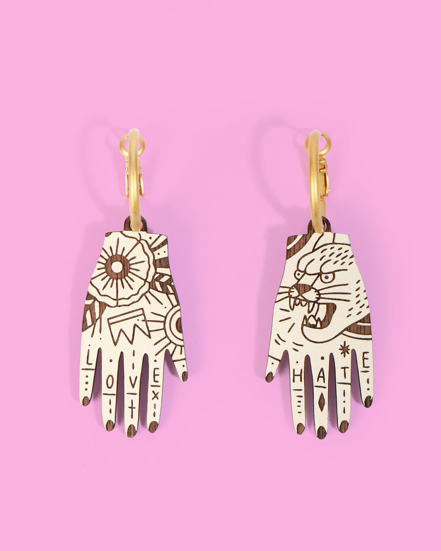Load image into Gallery viewer, Love &amp;amp; Hate Tattoo Earrings
