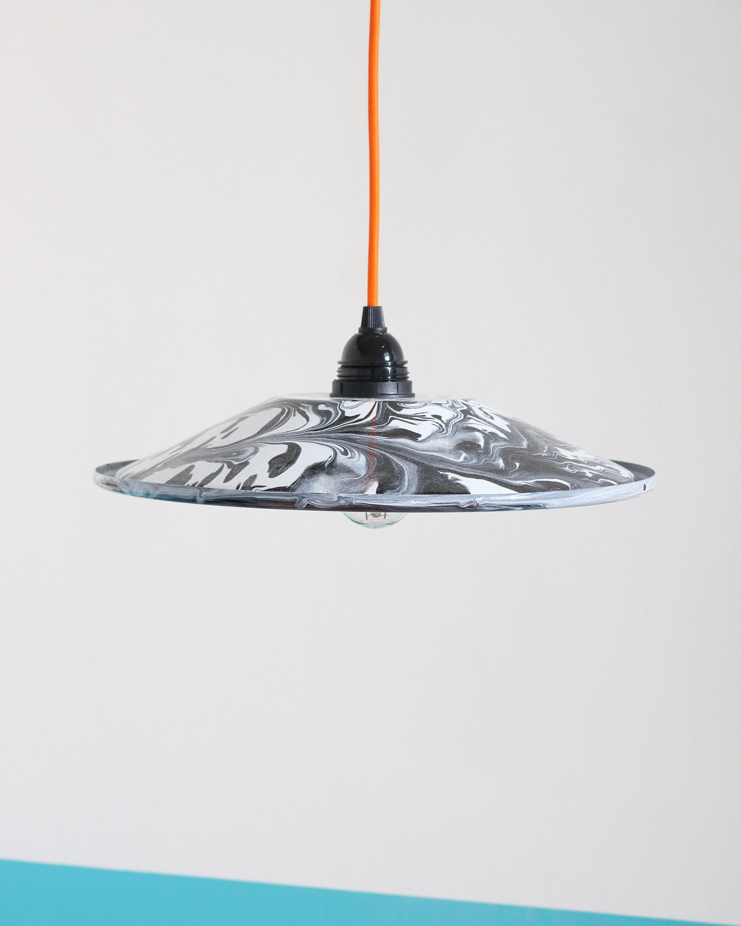 Enamel Lampshade, Marbled Black & White