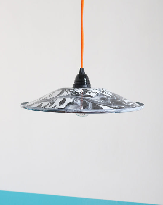 Enamel Lampshade, Marbled Black & White