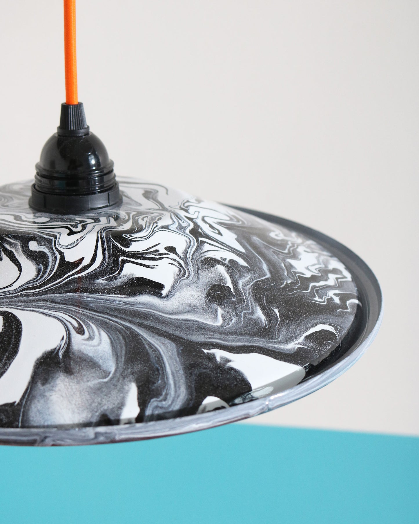 Enamel Lampshade, Marbled Black & White