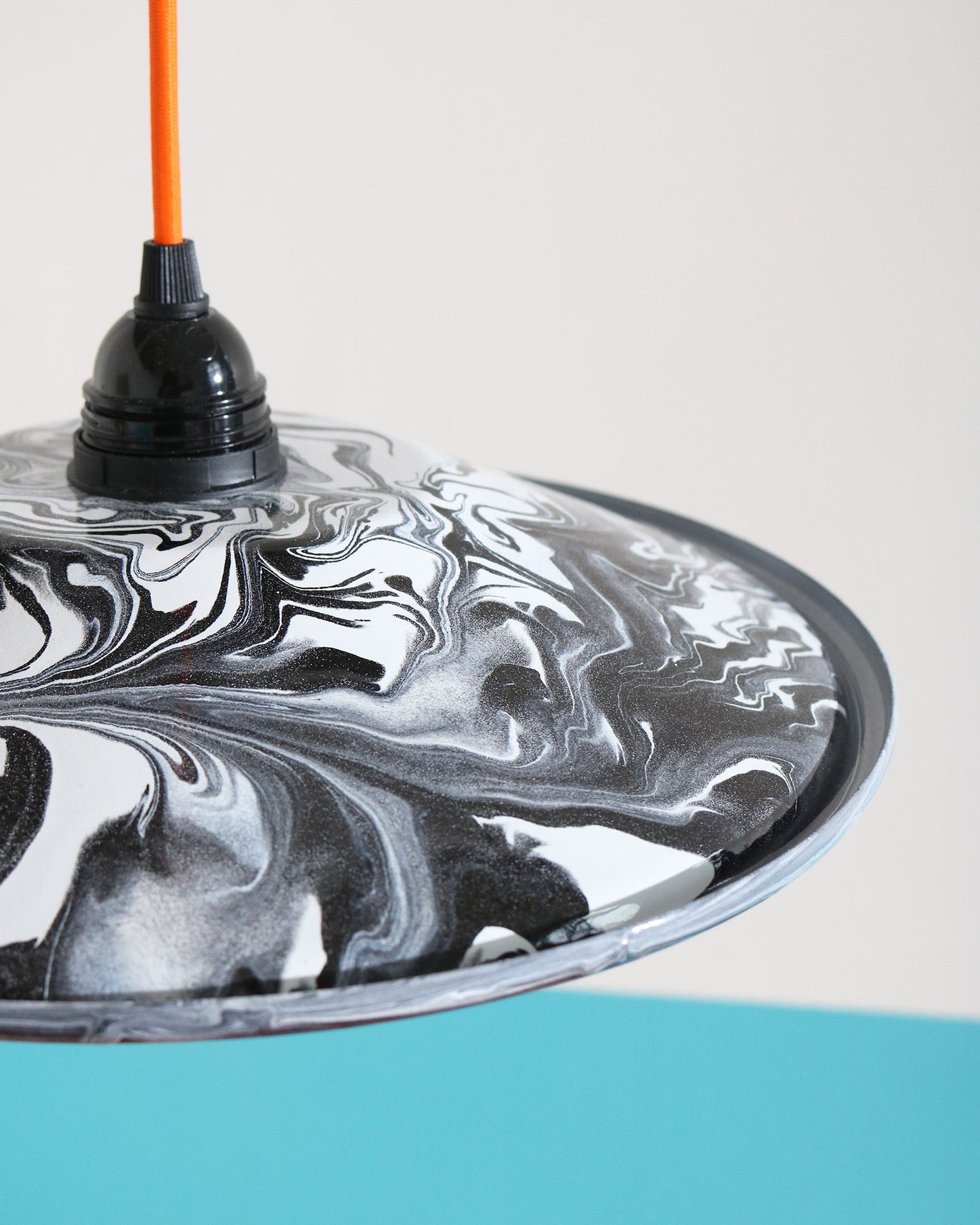 Load image into Gallery viewer, Enamel Lampshade, Marbled Black &amp;amp; White
