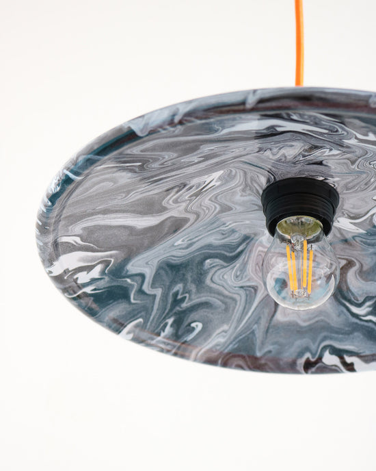 Enamel Lampshade, Marbled Black & White