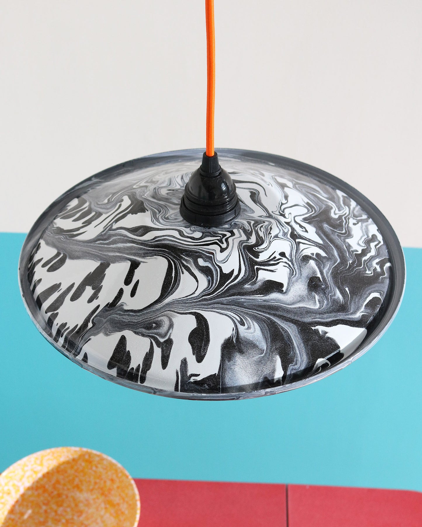 Enamel Lampshade, Marbled Black & White
