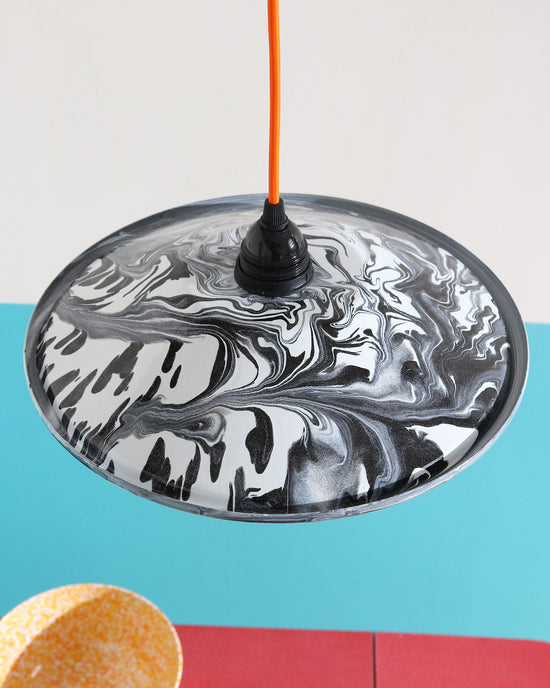 Enamel Lampshade, Marbled Black & White