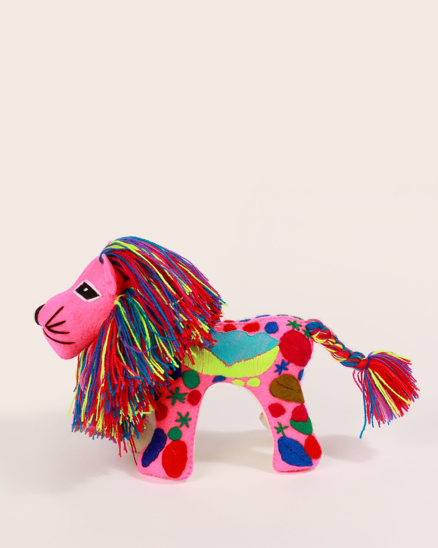 Hand Embroidered Magic Lion, Fuchsia