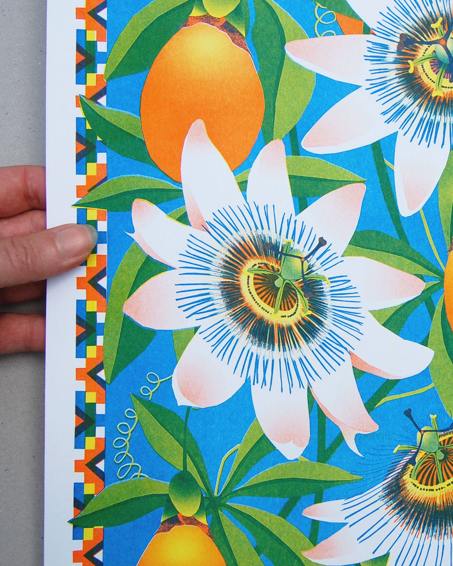 Passion Flower Risograph Print
