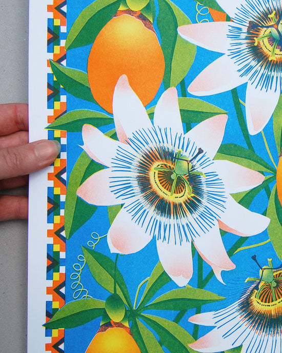 Passion Flower Risograph Print