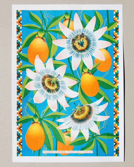 Passion Flower Risograph Print