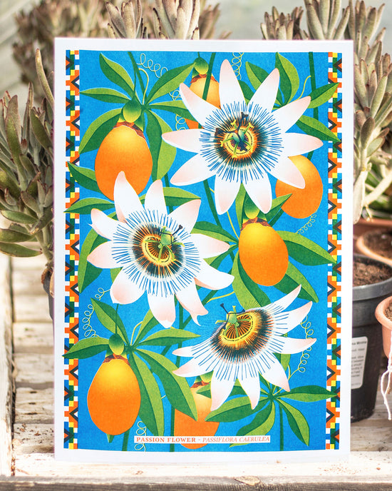 Passion Flower Risograph Print