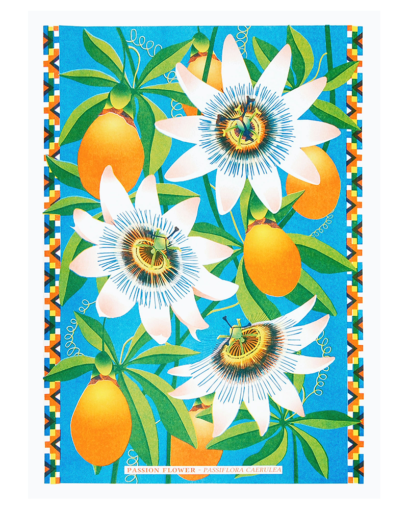 Passion Flower Risograph Print