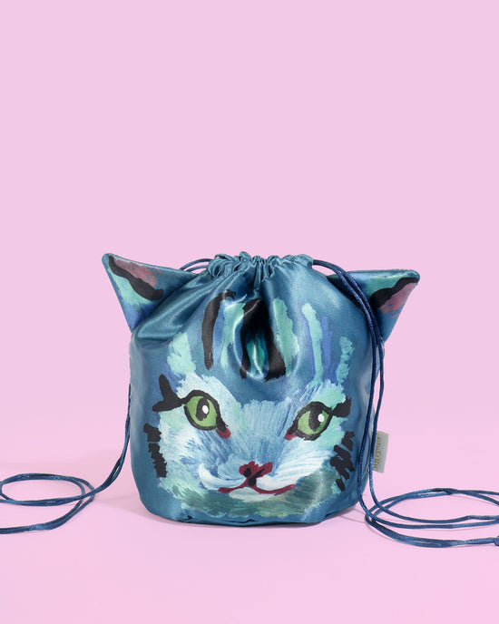 Nathalie Lété Drawstring Cat Bag, Blue