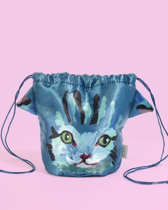 Nathalie Lété Drawstring Cat Bag, Blue