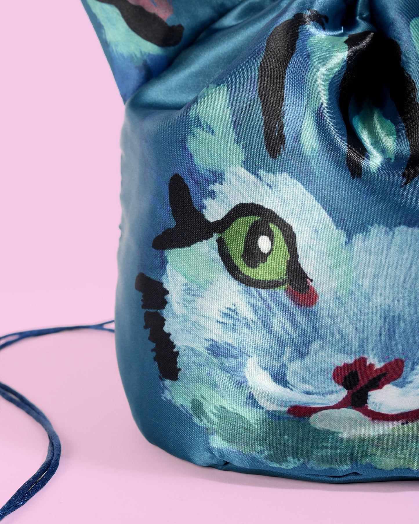 Nathalie Lété Drawstring Cat Bag, Blue