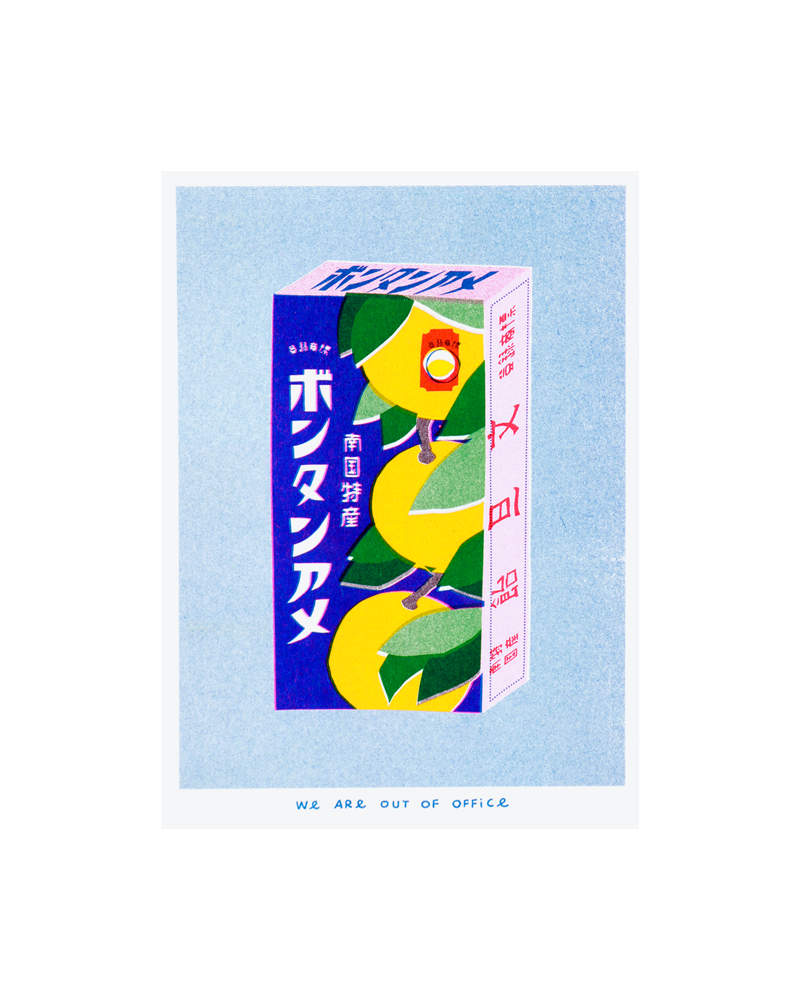 A Risograph Print of a Package of Japanese Powdery Candy