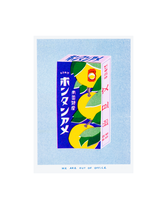 A Risograph Print of a Package of Japanese Powdery Candy