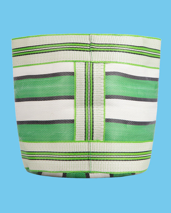 Striped Plant Pot Cover Green, Large